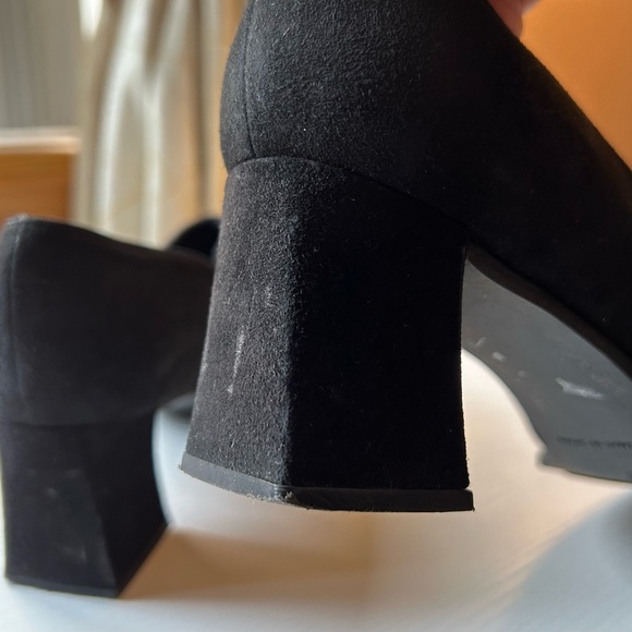 EUC designer Stuart Weitzman Black Suede block heels Sz 7 - Picture 8 of 11